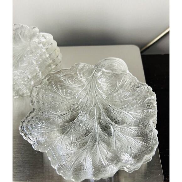 9 Vintage Indiana Glass Clear Pebble Leaf Pattern Textured Glass Butter Dish - Picture 15 of 15